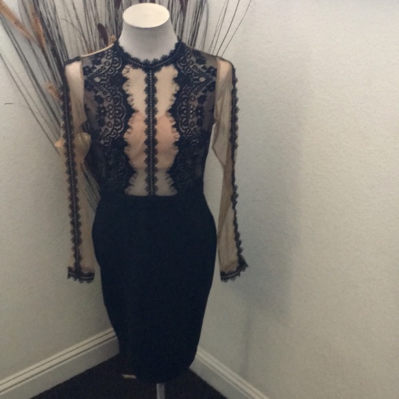 Forever 21 Dresses & Skirts - Forever 21 Black/Nude Calf Length Dress with Lace